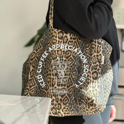 Leopard Iced Coffee Tote Bag & Pouch Set