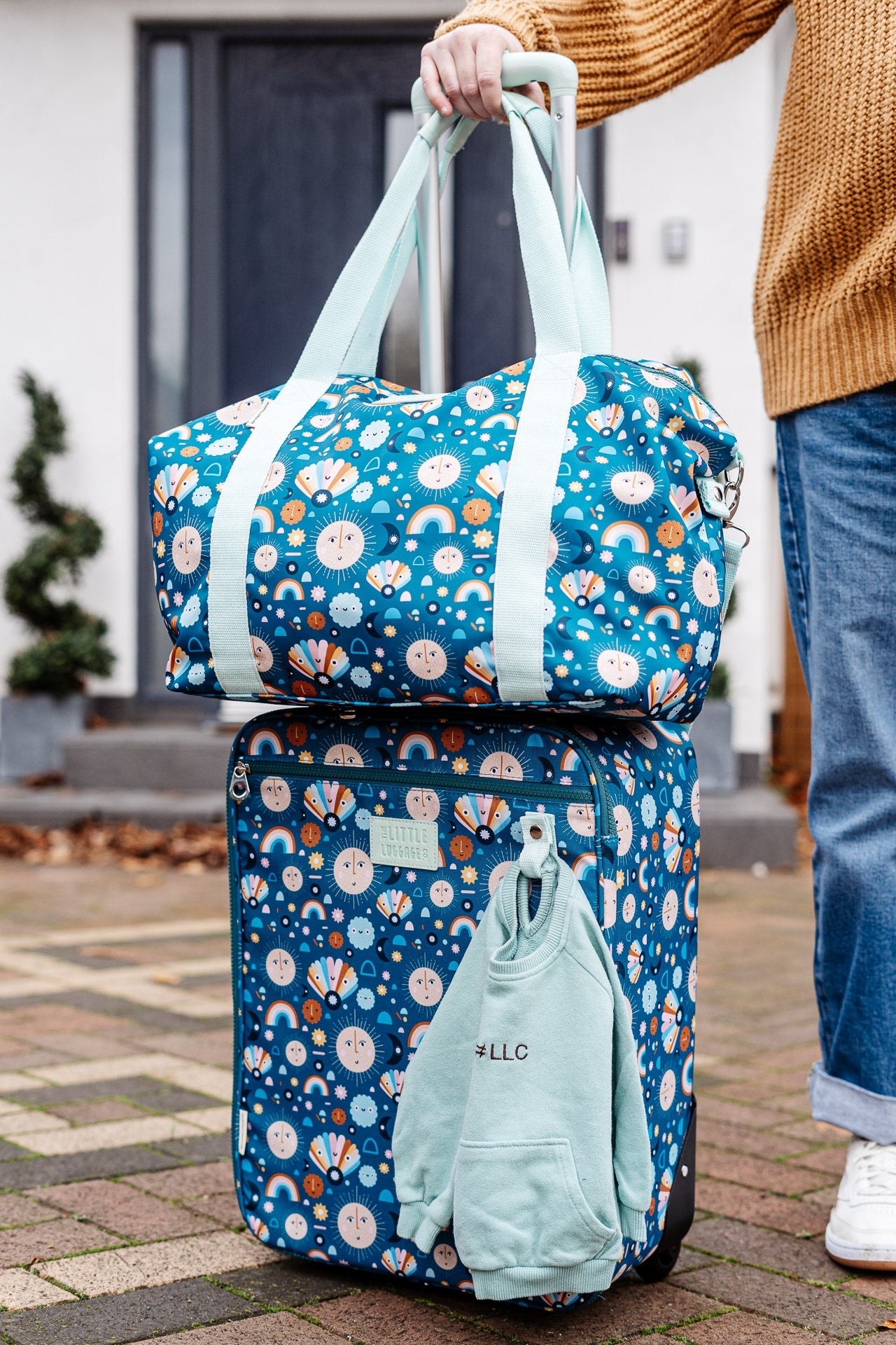 image of a cute patterned tote bag on a suitcase