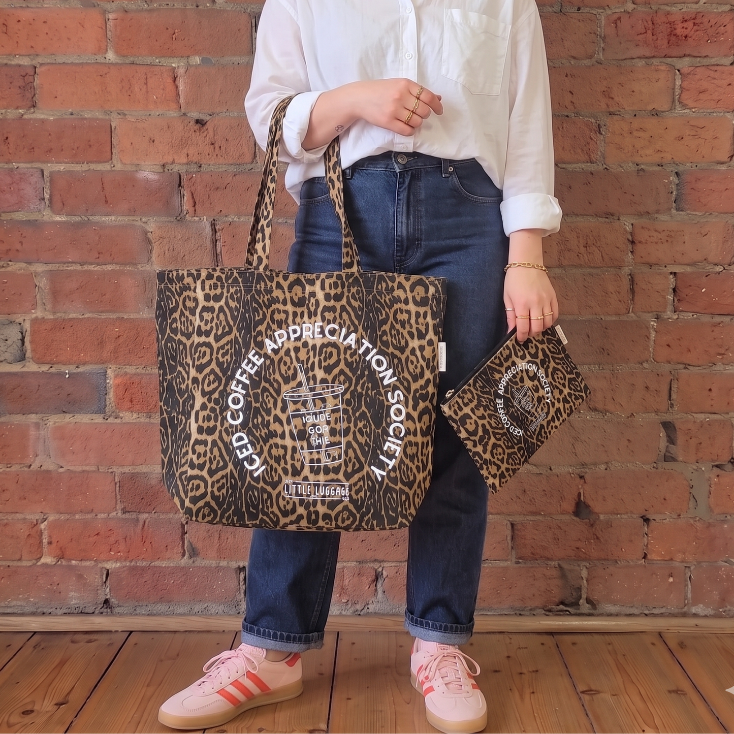 Leopard Iced Coffee Tote Bag & Pouch Set