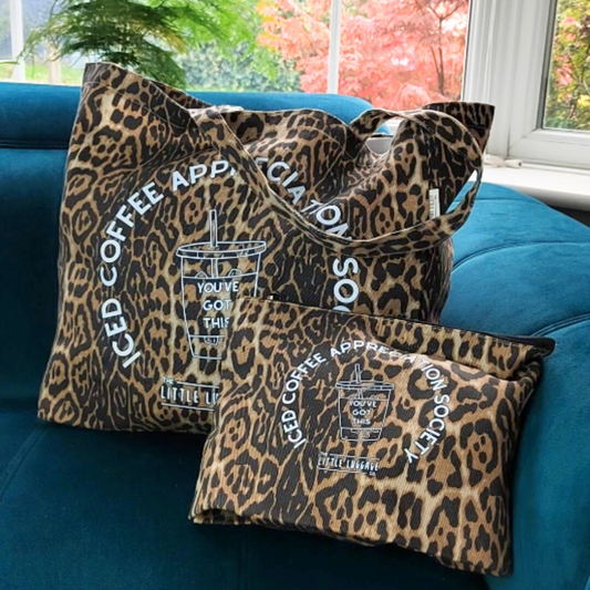 Leopard Iced Coffee Tote Bag & Pouch Set