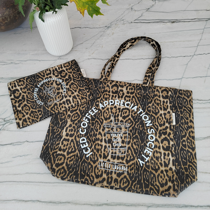 Leopard Iced Coffee Tote Bag & Pouch Set